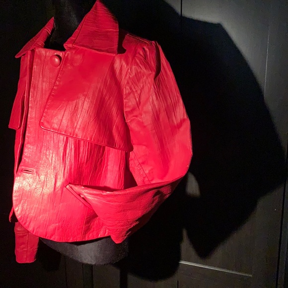 RED LEATHER JACKET - Picture 1 of 8